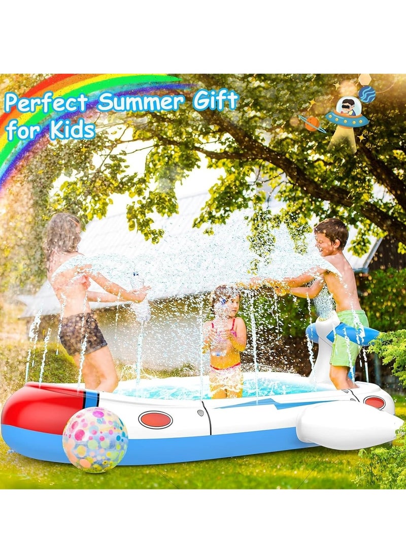 BESTPEAK Kids Swimming Pool, Spaceship Spaceship Splash Pad for Toddlers Ages 4-8, 70 Inch Inflatable 3 in 1 Swim Mat for Kids, Kids Backyard and Outdoor Sprinkler Play Mat for Baby Wading Pool (Rocket)  - Image 4