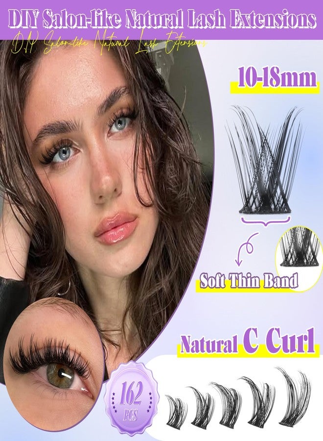 ALICE Wispy Lash Clusters Kit Natural Fluffy Lash Extension Kit Cluster Eyelash Extension Kit 162pcs C Curl 10-18mm Eyelash Clusters with Lash Glue Bond and Seal Lash Tweezers - Image 2