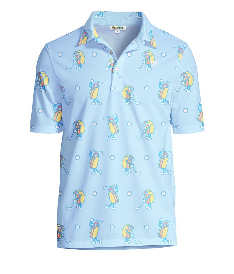 Tipsy Elves Men's Athletic Fit Performance Golf Shirt w/ 4-Way Stretch Moisture Wicking Fabric, Blue Sizzlin' Swing, Medium - Image 1