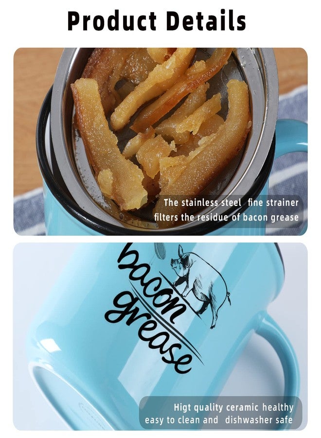ONTUBE Ceramic Bacon Grease Container with Strainer, Cooking Oil Storage Can Grease Keeper for Kitchen, Turquoise - Image 2