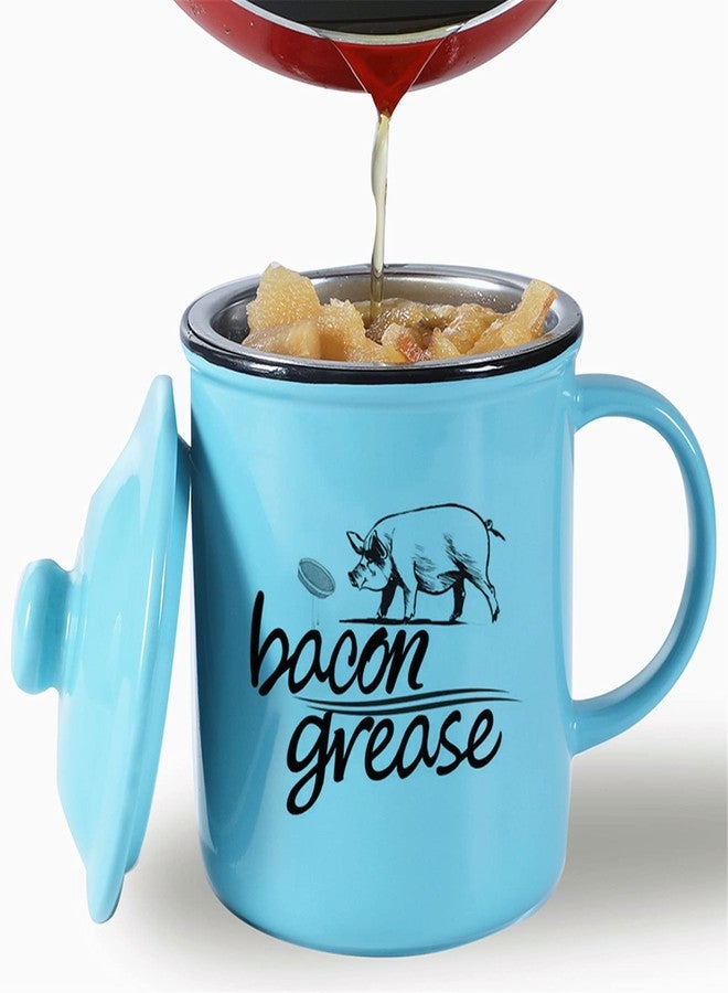 ONTUBE Ceramic Bacon Grease Container with Strainer, Cooking Oil Storage Can Grease Keeper for Kitchen, Turquoise - Image 1