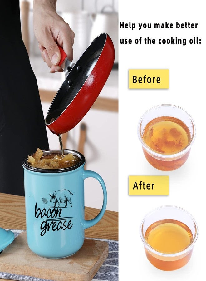 ONTUBE Ceramic Bacon Grease Container with Strainer, Cooking Oil Storage Can Grease Keeper for Kitchen, Turquoise - Image 3