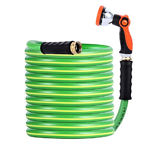 HQMPC Garden Hose Garden Water Hose 50 ft Non Kinking Heavy Water Hose with Brass Hose Fittings (5/8"IDx50'(50 FEET) With 1 Pcs 10 Patterns Hose Nozzle Spray Nozzle - Image 1