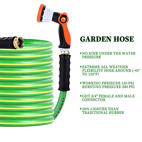 HQMPC Garden Hose Garden Water Hose 50 ft Non Kinking Heavy Water Hose with Brass Hose Fittings (5/8"IDx50'(50 FEET) With 1 Pcs 10 Patterns Hose Nozzle Spray Nozzle - Image 2