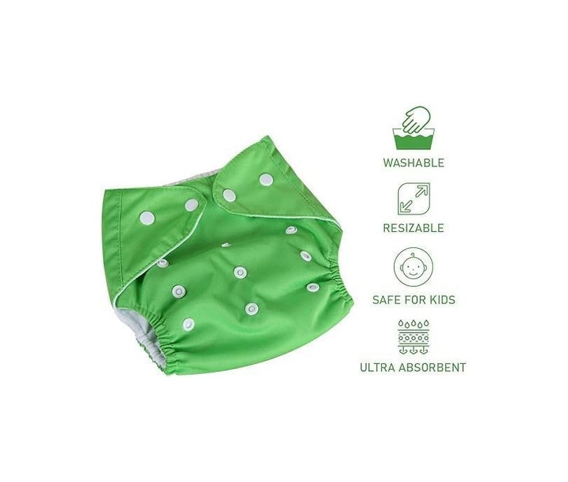 Baby Cloth Diaper Reusable Cotton Pocket Nappy, Adjustable Washable Waterproof & Breathable with Soft Insert, 0-3 Years (Green) - Image 2