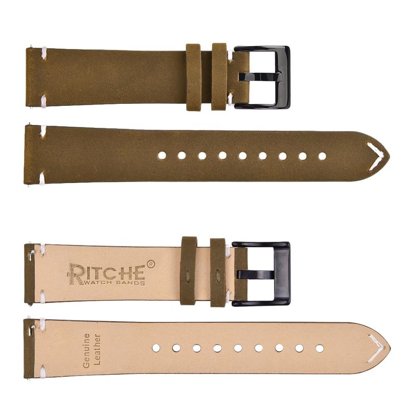 Ritche أحزمة ساعة جلدية أصلية كلاسيكية 22 مم مع إطلاق سريع، أحزمة جلدية عتيقة متوافقة مع ساعة فوسيل للرجال، هدايا الفيل الأبيض، هدايا صغيرة للرجال - Image 2
