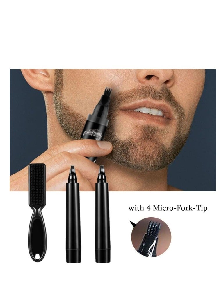 Beard Filler Pen Set, 2 Beard Filler Pens with Beard Brush, Black Beard Pencils, Eyebrow Pencils, Waterproof, Effective Improvement Facial Hair, Beard Pen for Moustache u0026 Eyebrows - Image 2