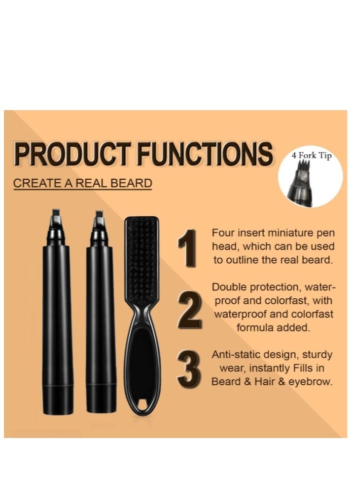 Beard Filler Pen Set, 2 Beard Filler Pens with Beard Brush, Black Beard Pencils, Eyebrow Pencils, Waterproof, Effective Improvement Facial Hair, Beard Pen for Moustache u0026 Eyebrows - Image 4
