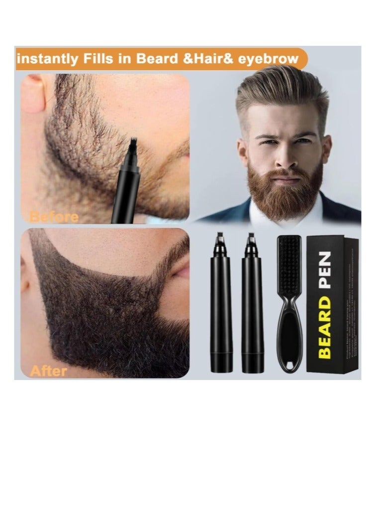 Beard Filler Pen Set, 2 Beard Filler Pens with Beard Brush, Black Beard Pencils, Eyebrow Pencils, Waterproof, Effective Improvement Facial Hair, Beard Pen for Moustache u0026 Eyebrows - Image 3