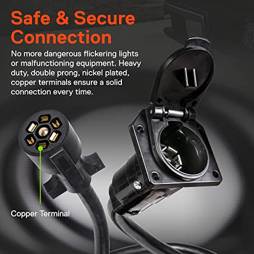 ONLINE LED STORE موصل سلكي لمقطورة True Mods بطول 3 أقدام 7-طرق [سلك تمديد لمقطورة 7 دبابيس] [موسع وصلة قوسية] [توصيل وتشغيل] [10-14AWG] موصل سلك سحب مقطورة 7 دبابيس لسيارة RV ومقطورة مسطحة. - Image 4