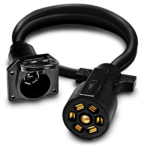 ONLINE LED STORE موصل سلكي لمقطورة True Mods بطول 3 أقدام 7-طرق [سلك تمديد لمقطورة 7 دبابيس] [موسع وصلة قوسية] [توصيل وتشغيل] [10-14AWG] موصل سلك سحب مقطورة 7 دبابيس لسيارة RV ومقطورة مسطحة. - Image 1