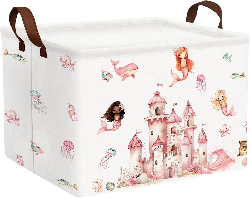SETAMA Cute Rectangle Baby Girl Gift Basket Toy Storage Bin Nursery Playroom Bedroom Decor (Pink Castle) - Image 1