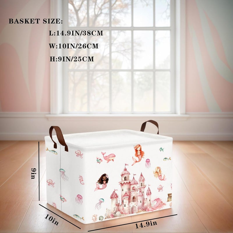SETAMA Cute Rectangle Baby Girl Gift Basket Toy Storage Bin Nursery Playroom Bedroom Decor (Pink Castle) - Image 3