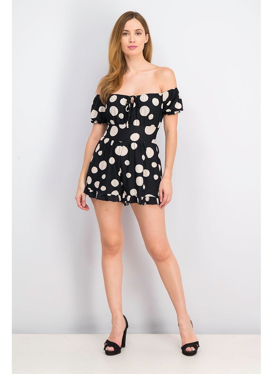 Women Petite Polka Dot Short Sleeve Playsuit, Black and White - pzsku/ZC5A33749B21B2AAC6821Z/45/_/1724351223/8bfce9af-c5d5-4d0a-a4b0-5cc6a2f6a15b