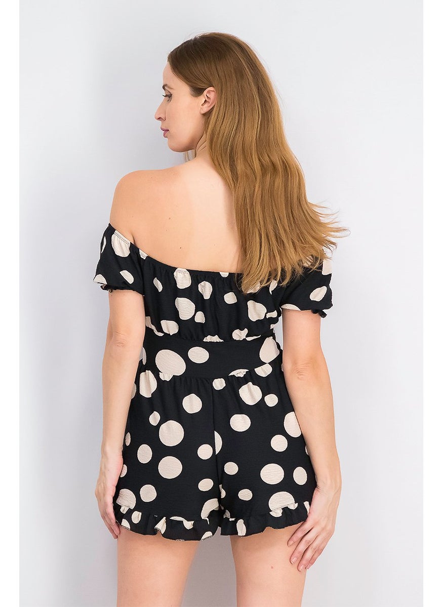 Women Petite Polka Dot Short Sleeve Playsuit, Black and White - pzsku/ZC5A33749B21B2AAC6821Z/45/_/1740495325/f295e307-7714-4b58-aa60-3944c10e5883