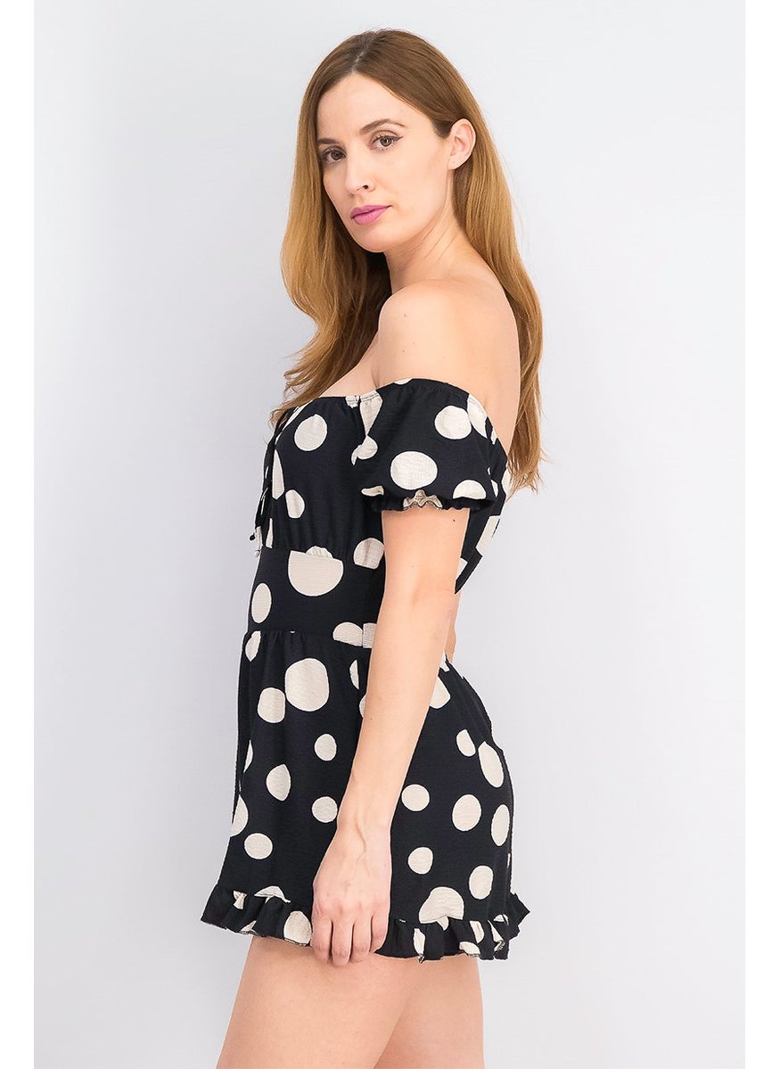 Women Petite Polka Dot Short Sleeve Playsuit, Black and White - pzsku/ZC5A33749B21B2AAC6821Z/45/_/1740495403/493cfb11-3d51-4267-b064-7c61ab40044c