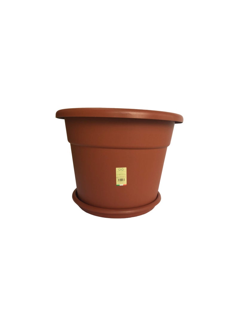 أيدل وعاء زهور دائري كبير مع صحن بالتعرض 50 سم – وعاء زينة داخلي خارجي للبلكونة، السطح، الحديقة والمنزل – حاوية نباتات بلاستيكية متينة NOVA - مصنوعة في إيطاليا - بواسطة إيديل - Image 1