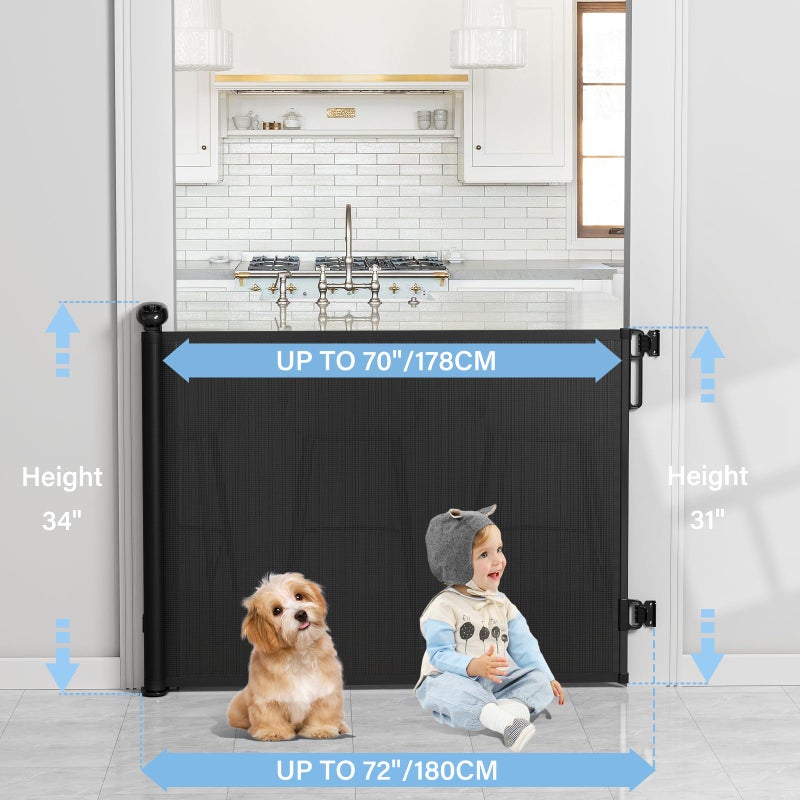 PRObebi Retractable Baby & Dog Gate - Extends to 72" Wide, 34" Tall, for Stairs, Doorways, Hallways, Outdoor, Deck, Porch - Image 4