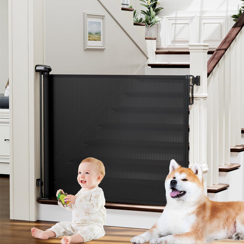 PRObebi Retractable Baby & Dog Gate - Extends to 72" Wide, 34" Tall, for Stairs, Doorways, Hallways, Outdoor, Deck, Porch - Image 1