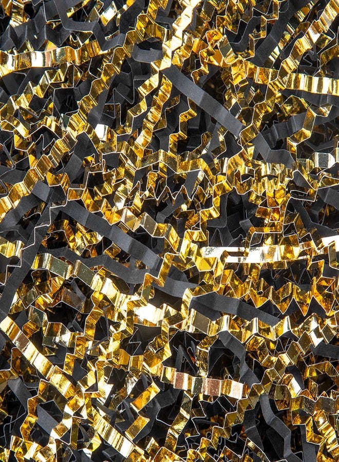 Caleihd 5.3oz Crinkle Cut Paper Shredded Paper for Gift Baskets Gift Boxes Filler, Wedding Birthday Christmas Easter Valentine’s Packing Wrapping Paper Gold&Black - Image 1