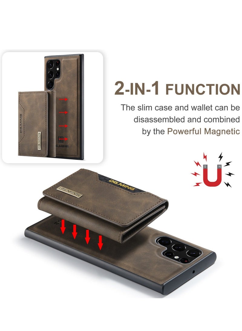 Dg Ming Samsung Galaxy S22 Ultra 2 in 1 Clutch Wallet, Vintage Slim Leather Case Magnetic Detachable Tri-Fold Wallet,  Leather Case with Card Holder Pocket Slim Case  - Image 3