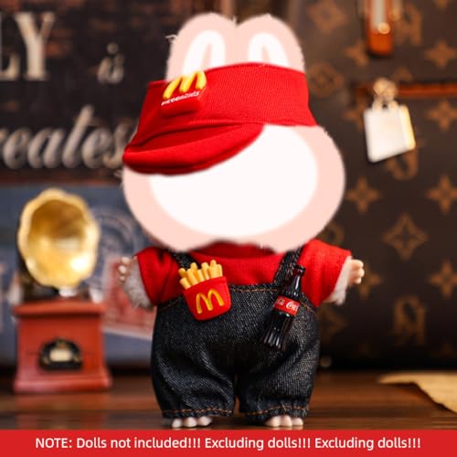 FANCYKU® 3Pcs Collectible Figure Clothes for 4/6 Inch Monster Doll, Clothing Costume Ensemble with Cute Jumpsuit, Red Shirt & Sun Visor Hat for Mini Display and Collector Styling - Image 5