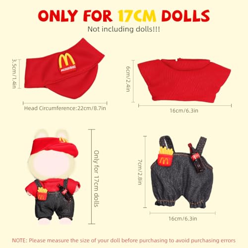 FANCYKU® 3Pcs Collectible Figure Clothes for 4/6 Inch Monster Doll, Clothing Costume Ensemble with Cute Jumpsuit, Red Shirt & Sun Visor Hat for Mini Display and Collector Styling - Image 2