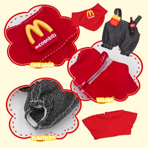 FANCYKU® 3Pcs Collectible Figure Clothes for 4/6 Inch Monster Doll, Clothing Costume Ensemble with Cute Jumpsuit, Red Shirt & Sun Visor Hat for Mini Display and Collector Styling - Image 3