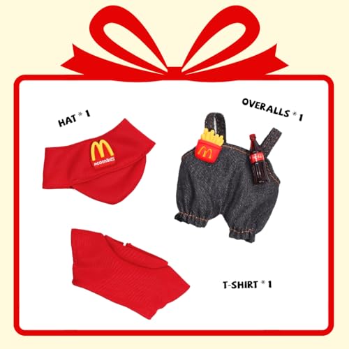 FANCYKU® 3Pcs Collectible Figure Clothes for 4/6 Inch Monster Doll, Clothing Costume Ensemble with Cute Jumpsuit, Red Shirt & Sun Visor Hat for Mini Display and Collector Styling - Image 4