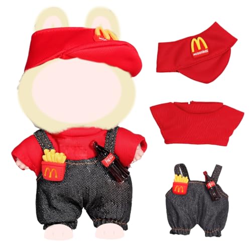 FANCYKU® 3Pcs Collectible Figure Clothes for 4/6 Inch Monster Doll, Clothing Costume Ensemble with Cute Jumpsuit, Red Shirt & Sun Visor Hat for Mini Display and Collector Styling - Image 1