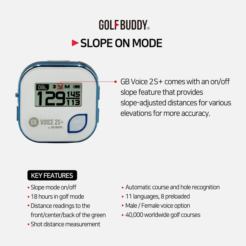 Golf Buddy جهاز قياس المسافة جي بي إس GOLFBUDDY Voice 2S+ المتحدث، للتعليق على قبعة، نظام ملاحة جولف، وضع الميل تشغيل/إيقاف، عمر بطارية 18 ساعة، قياس مسافة الضربة، محمل مسبقًا بـ 40,000 دورة حول العالم (أزرق) - Image 2