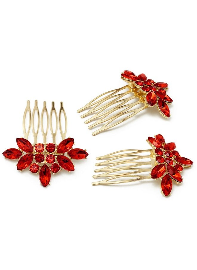 BETITETO BETITETO Bridal Crystal Hair Piece with Comb 3 Pieces Small Rhinestone Wedding Gold Hair Pins Accessories for Women Girls (Red)  - Image 4