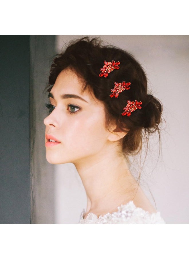 BETITETO BETITETO Bridal Crystal Hair Piece with Comb 3 Pieces Small Rhinestone Wedding Gold Hair Pins Accessories for Women Girls (Red)  - Image 3