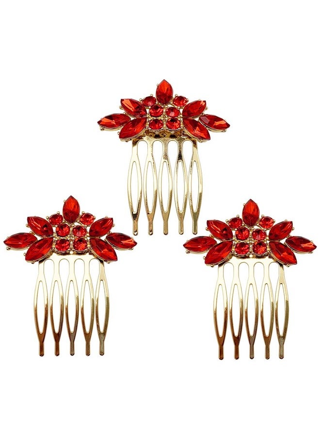 BETITETO BETITETO Bridal Crystal Hair Piece with Comb 3 Pieces Small Rhinestone Wedding Gold Hair Pins Accessories for Women Girls (Red)  - Image 1
