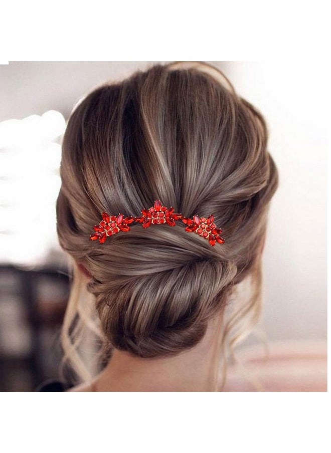 BETITETO BETITETO Bridal Crystal Hair Piece with Comb 3 Pieces Small Rhinestone Wedding Gold Hair Pins Accessories for Women Girls (Red)  - Image 2