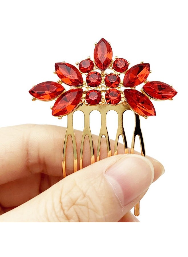 BETITETO BETITETO Bridal Crystal Hair Piece with Comb 3 Pieces Small Rhinestone Wedding Gold Hair Pins Accessories for Women Girls (Red)  - Image 5
