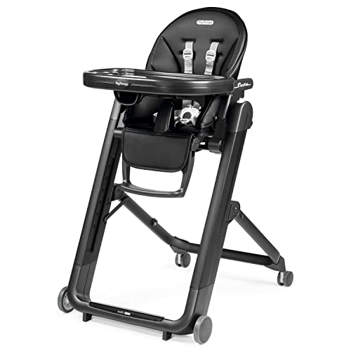 Peg Perego Peg Perego Siesta Grow with Baby Folding High Chair Recliner Height Adjustable Quick Clean Easy Push Wheels for Babies Toddlers Made in Italy True Black Black