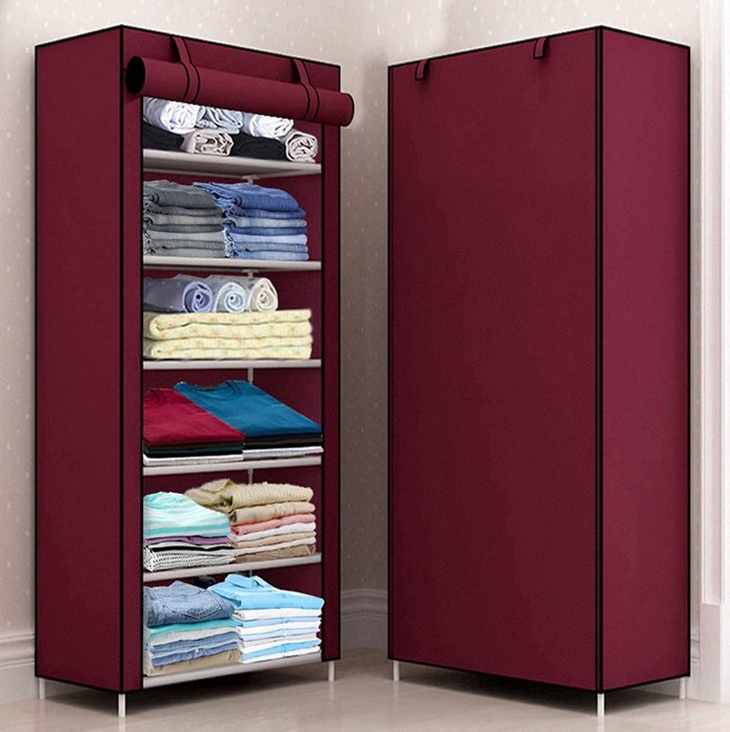 Jaffix Multipurpose Baby Wardrobe/Cabinet/Multipurpose Storage Rack, Foldable, Collapsible Fabric Wardrobe Organizer for Clothes (Plastic and Non Woven Fabric) (6- Layer, Maroon) - Image 1