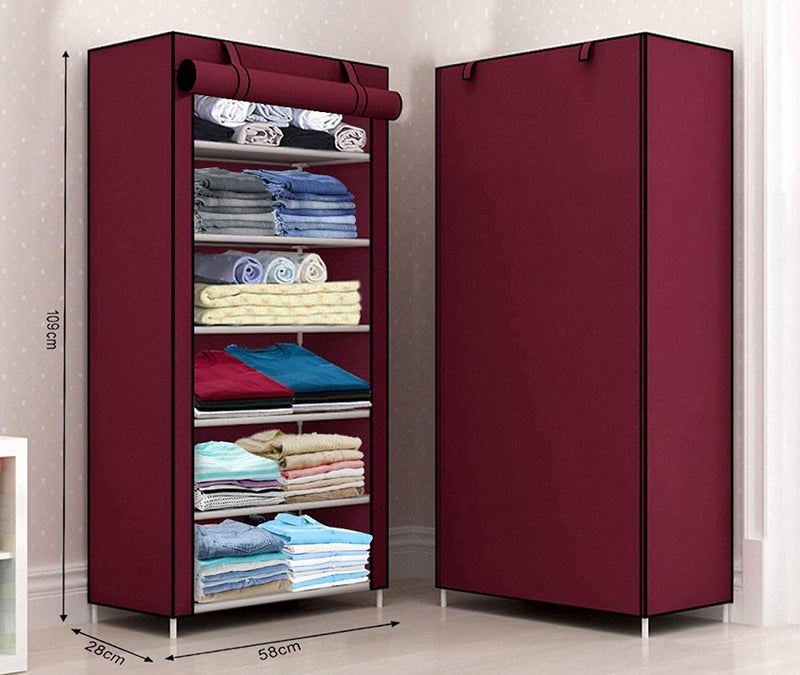 Jaffix Multipurpose Baby Wardrobe/Cabinet/Multipurpose Storage Rack, Foldable, Collapsible Fabric Wardrobe Organizer for Clothes (Plastic and Non Woven Fabric) (6- Layer, Maroon) - Image 2