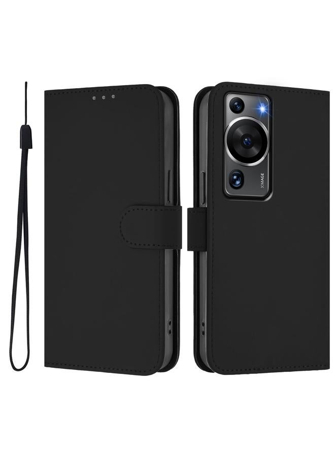 Zaboon Case For Huawei P60 / P60 Pro Skin Feel Solid Color Leather Phone Case with Lanyard - Image 2