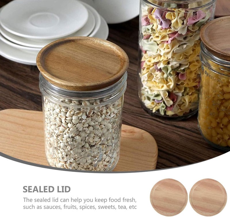 Glass Jar Wooden Lids 70mm with Silicone Seal, 2pcs Reusable Mason Jar Covers, Leak-resistant Storage Lids for Home Canning and Kitchen Bottles - Image 3