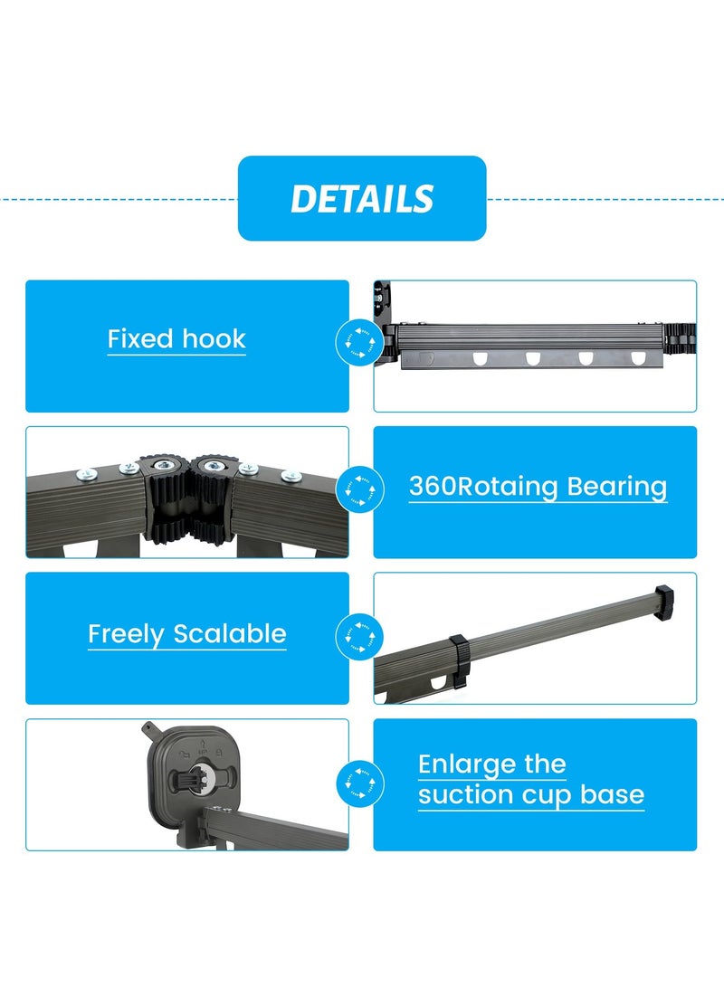 XiuWoo No Driling Clothes Drying Rack Wall Mounted,Laundry Drying Rack Collapsible,360° Space Saving Laundry Hanger Dryer Rack with a Suction Cup,for Outdoor Indoor,Balcony,Bathroom - Image 4