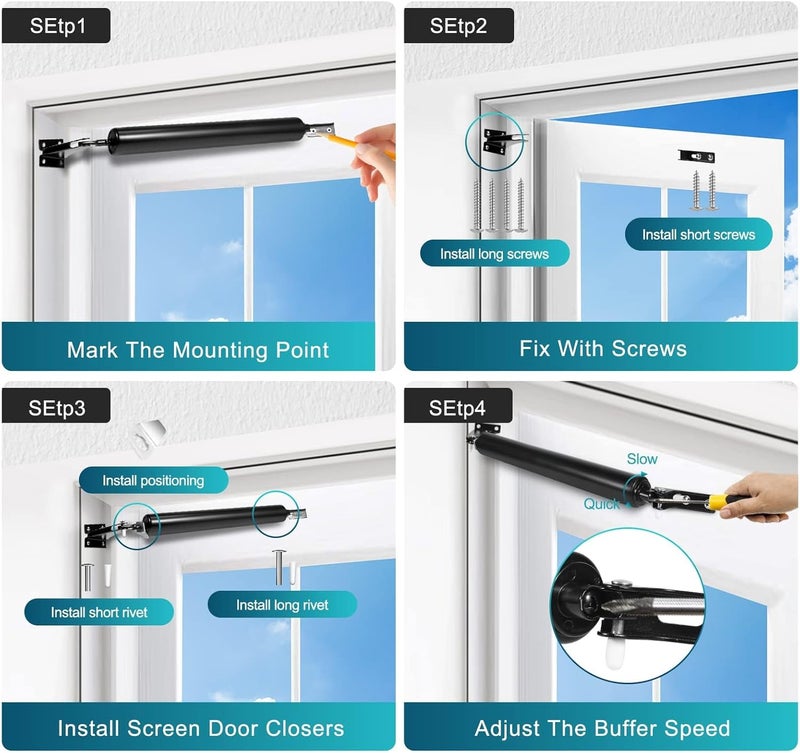 Dluno Screen Door Closer Kit - Pneumatic Closer Bracket, Adjustable Speed, Stable System, Opener and Closer 1Pack (Black) - Image 3