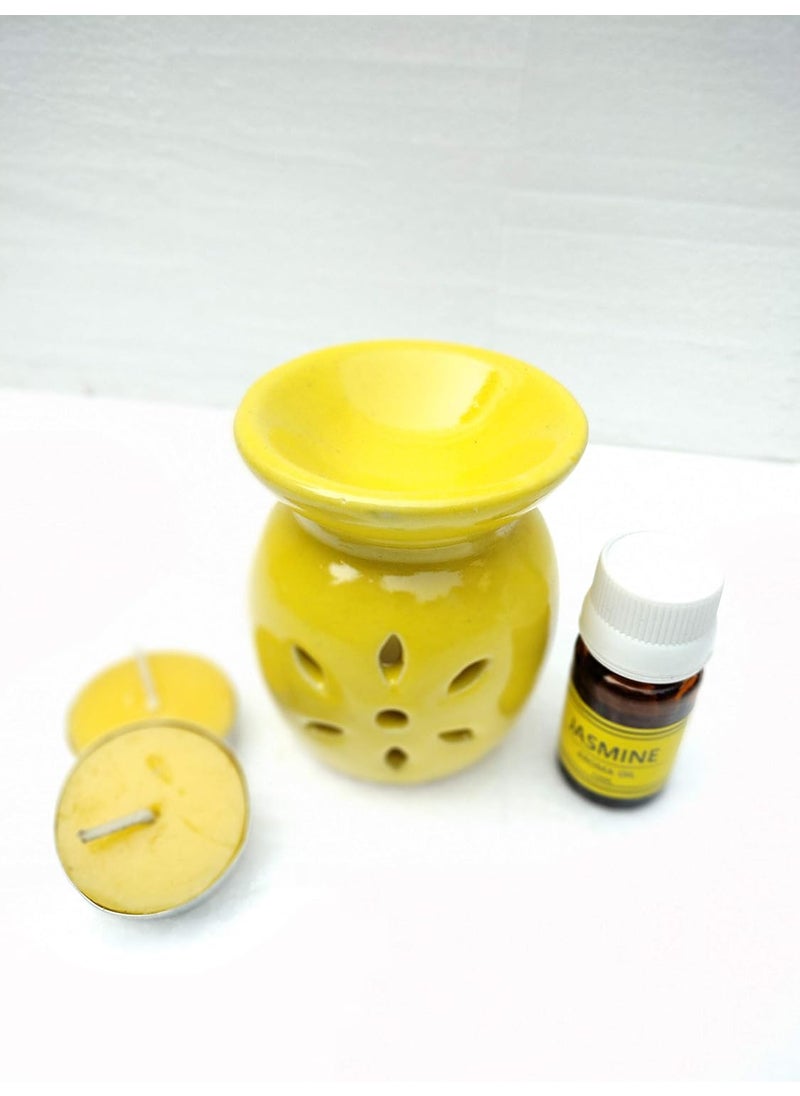 homedecor anurudh homedecor bharti Ceramic Aroma Diffuser Yellow Jasmine Oil 10ml Gift Set  - Image 3