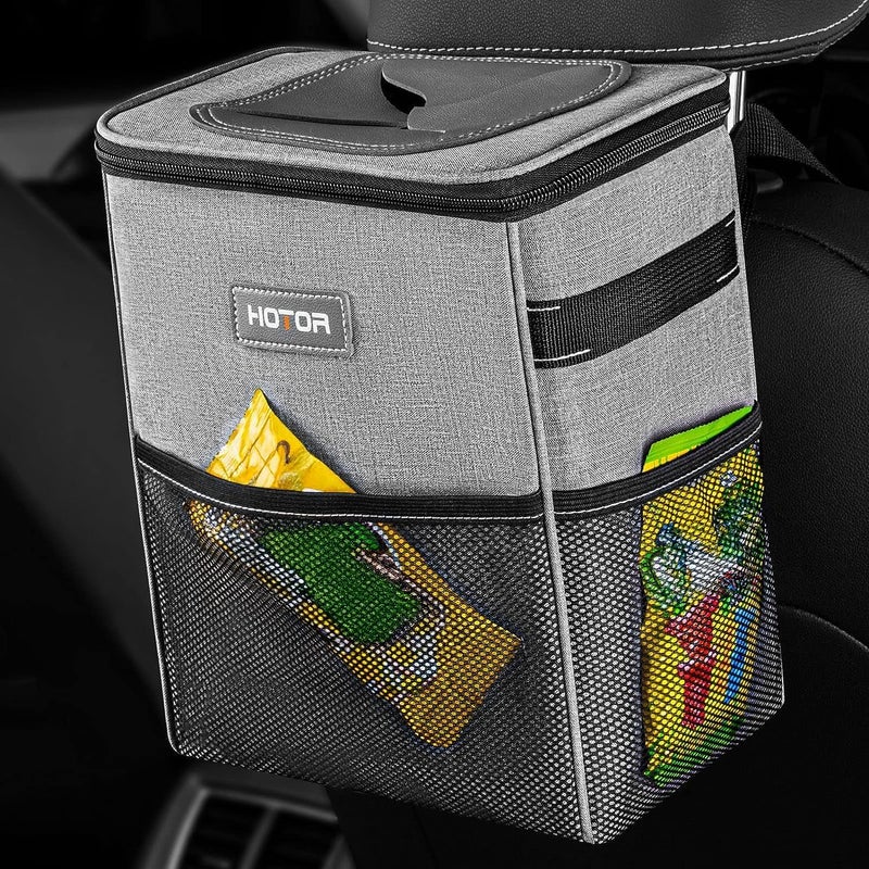 HOTOR Car Trash Can - Multifunctional Car Accessory for Interior Stuff with Compact Design, Waterproof Organizer and Storage with Adjustable Straps, Magnetic Snaps (Light Gray) - Image 5