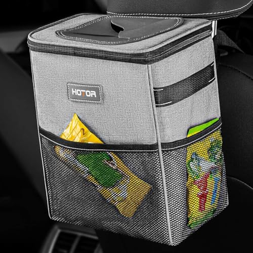 HOTOR Car Trash Can - Multifunctional Car Accessory for Interior Stuff with Compact Design, Waterproof Organizer and Storage with Adjustable Straps, Magnetic Snaps (Light Gray) - Image 1
