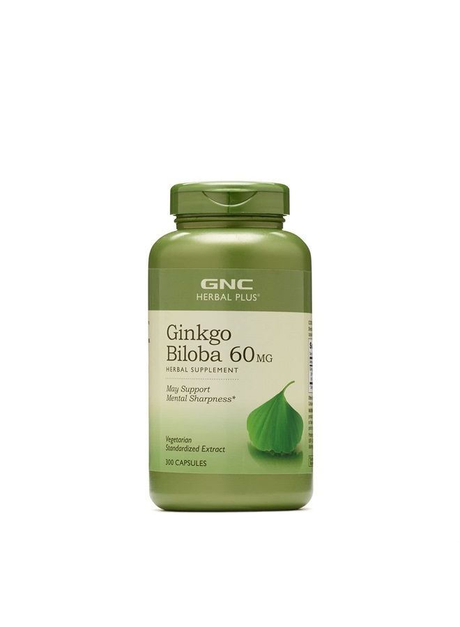 GNC Herbal Plus Ginkgo Biloba 60 MG | Supports Mental Sharpness | 300 Capsules