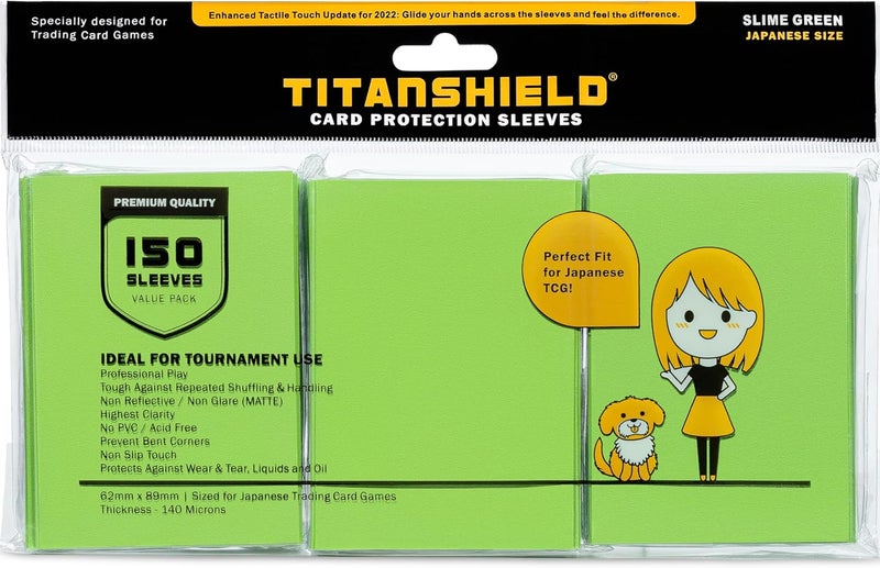 TitanShield (150 Sleeve/Slime Green Small Japanese Sized Trading Card Sleeves Deck Protector for Yu-Gi-Oh, Cardfight!! Vanguard & More - Image 1