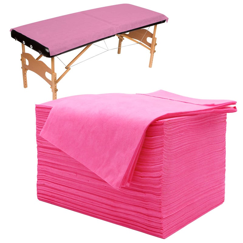 Tvvcalk 100pcs Massage Table Sheets Disposable Bed Sheets Soft Non woven Fabric Spa Bed Sheets Breathable For Massage Beauty Salon Eyelash Wax Tattoo Bed Covers 31 x 71 Pink