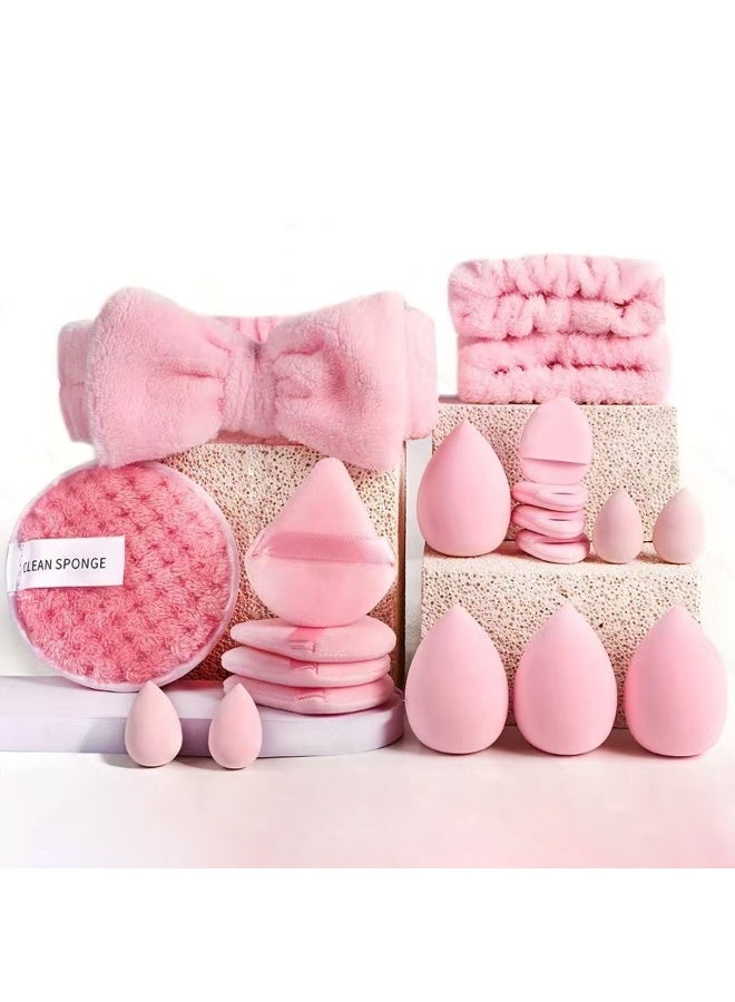 20PCS Pink Makeup Sponge Set, Beauty Blender Kit with Reusable Clean Sponge, Hair Band, Face Puff, Soft Foundation Sponges for Liquid Cream Powder, Wet & Dry Dual Use, Non-Latex Blending Sponges for Flawless Makeup - Image 1